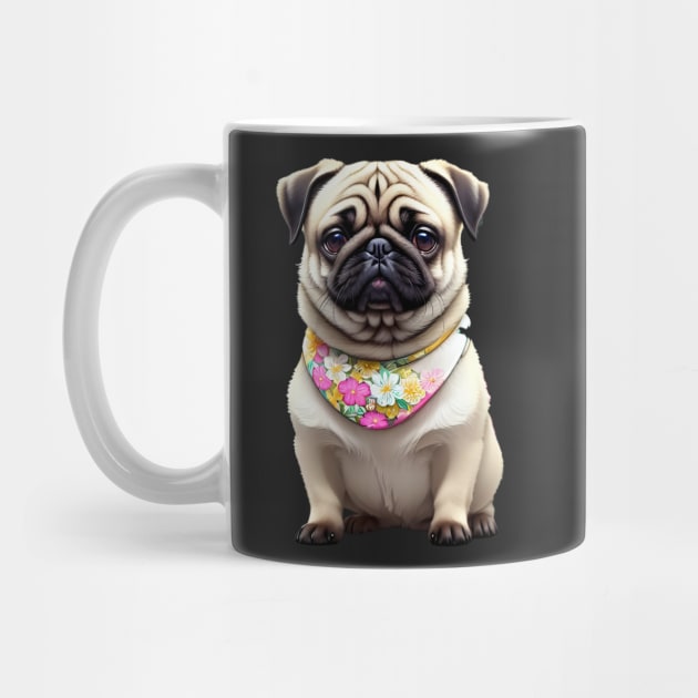 Charming Pug Puppy in Floral Bib by fur-niche